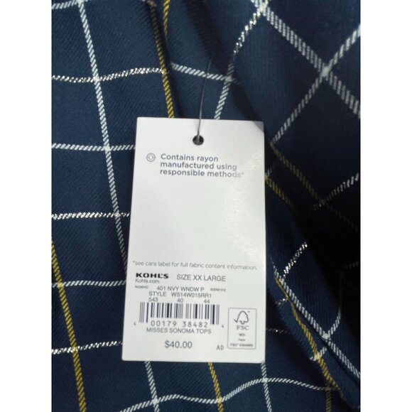 New Sonoma Plaid‎ Button Down Top size XXL Blue/Silver/Gold - Picture 4 of 10